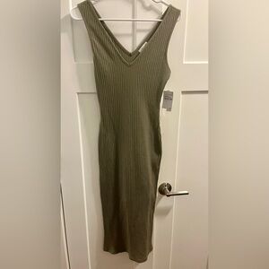 Abound Olive Green Bodycon Midi Dress V-Neck Sleeveless